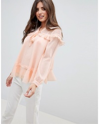 ASOS DESIGN Ruffle Long Sleeve Blouse With Pussybow