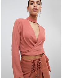 Parallel Lines Wrap Front Blouse With Choker Neck Co Ord