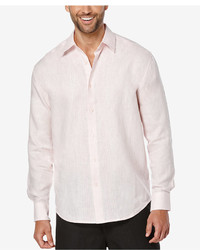 Cubavera 100% Linen Criss Cross Perforated Chambray Long Sleeve Shirt
