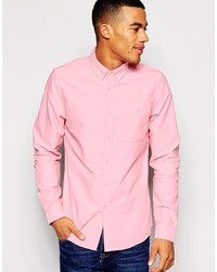 Asos Brand Oxford Shirt In Light Pink With Long Sleeves