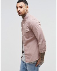 Asos Brand Skinny Military Shirt In Dusty Pink With Long Sleeves