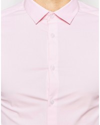 Asos Brand Skinny Shirt In Pink With Long Sleeves