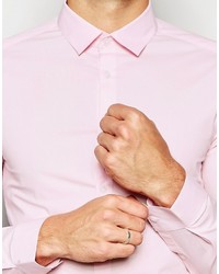 Asos Brand Skinny Shirt In Pink With Long Sleeves