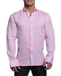 Maceoo Einstein Contemporary Fit Textured Pink Button Up Shirt