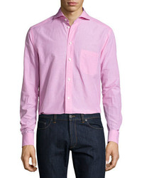 Eton Micro Gingham Long Sleeve Sport Shirt Pink