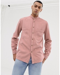 ASOS DESIGN Overshirt With Grandad Collar In Pink