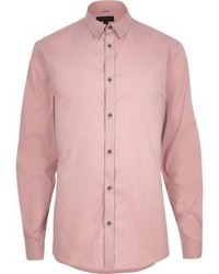 River Island Pink Stretch Long Sleeve Slim Shirt