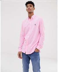 Polo Ralph Lauren Player Logo Pique Shirt Slim Fit In Pink