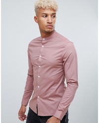 ASOS DESIGN Skinny Shirt In Dusty Pink With Grandad Collar