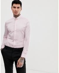 ASOS DESIGN Slim Fit Sa Shirt With Penny Collar Collar Bar In Pink