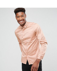 ASOS DESIGN Tall Overshirt In Pink With Double Pockets