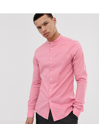 ASOS DESIGN Tall Skinny Fit Shirt With Grandad Collar In Pink