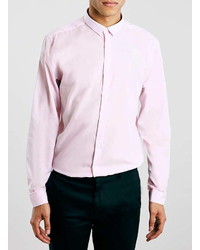 Topman Pink Textured Long Sleeve Slim Smart Shirt