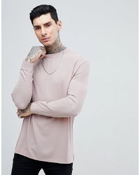 ASOS DESIGN Asos Relaxed Longline Long Sleeve T Shirt In Crepe Fabric In Pink Salt