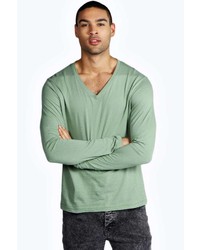 Men Tee Shirt V-Neck Long Sleeve Tops Slim Buttons T-Shirt Plus Size (Color  : Light Green2, Size : 3X-Large)