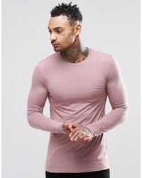 Asos Linen Mix Muscle Long Sleeve T Shirt With Pocket In Pink