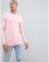 ASOS DESIGN Muscle Fit Long Sleeve T Shirt With Crew Neck In Pink