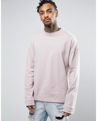 Asos Oversized Long Sleeve T Shirt With Wide Sleeve And Cuff In Light Pink