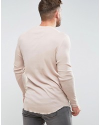 Asos Super Longline Muscle Long Sleeve Rib T Shirt With Curved Hem In Pink