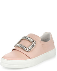 Roger Vivier Leather Strass Buckle Sneaker Pink
