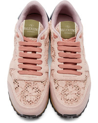 Valentino Pink Lace Rockstud Low Top Sneakers