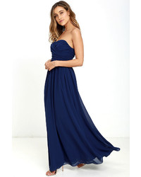 LuLu*s All Afloat Navy Blue Strapless Maxi Dress