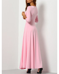 Elbow Sleeve Maxi Pink Dress