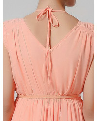 Choies Pink Low Cut Chiffon Maxi Dress With Double V Neck