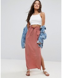 Asos Maxi Skirt With Toggles And Paperbag Waist