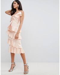Forever Unique Frill And Bow Detail Midi Dress