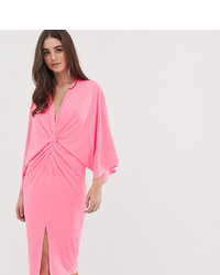 Flounce London Tall Kimono Midi Dress In Neon Pink