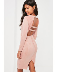 Missguided Pink Bonded Suede Buckle Back Midi Dress