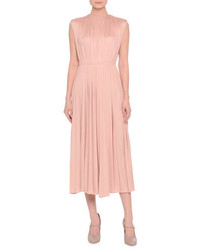 Valentino Sleeveless Jewel Neck Shirred Midi Dress Rose