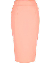 River Island Coral Pink Leather Look Pencil Skirt