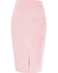 River Island Light Pink Faux Suede Pencil Skirt