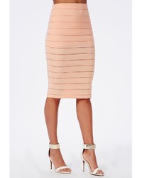Missguided Burn Out Stripe Midi Skirt Nude