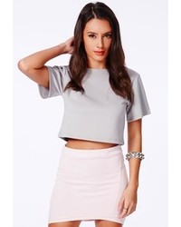 Missguided Arania Ribbed Mini Skirt With Curved Hem In Baby Pink