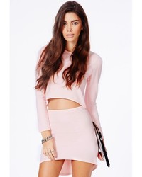 Missguided Charlette Baby Pink Curve Hem Mini Skirt