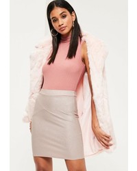 Missguided Nude Ribbed Mini Skirt