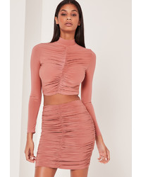 Missguided Ruched Front Slinky Mini Skirt Pink