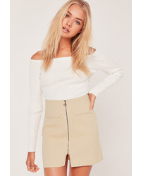 Missguided Zip Front Mini Skirt Nude