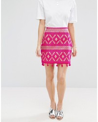 Asos Petite Petite Mini Skirt In Jacquard With Pom Pom Hem