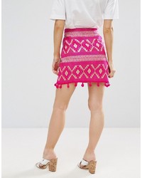 Asos Petite Petite Mini Skirt In Jacquard With Pom Pom Hem