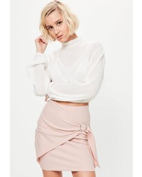 Missguided Pink Wrap Front Circle Ring Detail Mini Skirt