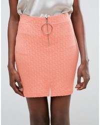Asos Textured Mini Skirt With Circle Trim And Zip