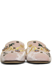 Dolce & Gabbana Dolce And Gabbana Pink Velvet Embroidered Mules
