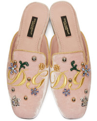 Dolce & Gabbana Dolce And Gabbana Pink Velvet Embroidered Mules