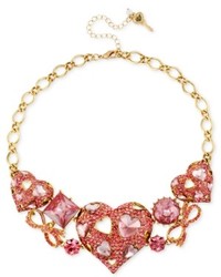 Betsey Johnson Gold Tone Pink Crystal Heart Frontal Necklace
