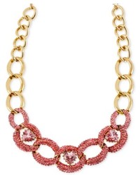 Betsey Johnson Gold Tone Pink Crystal Heart Link Frontal Necklace