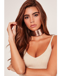 Missguided Wide Holographic Metallic Choker Rose Gold